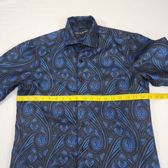 Barry.Wang Men's Black &Blue Paisley Flower Shirt Size S - Picture 8 of 11
